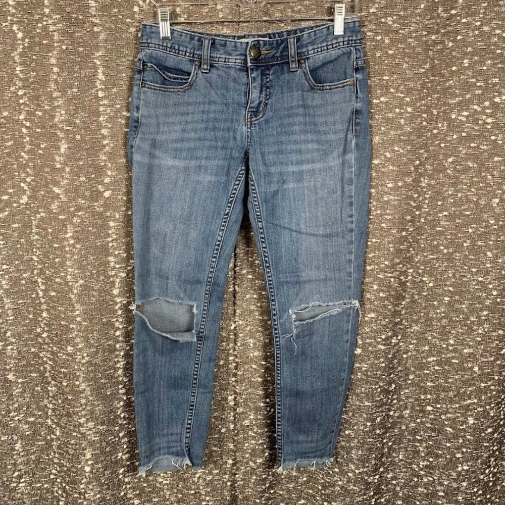Free People Distressed Cropped Skinny Jeans Raw Hem Women's 26